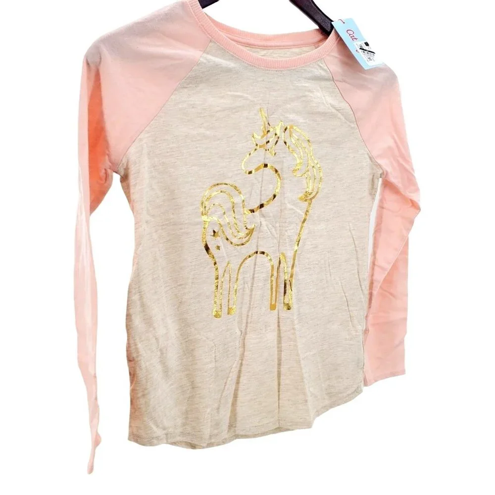 Cat & Jack L Kid Shirt Girl Unicorn Long Sleeve Graphic Top Lightweight Pullover